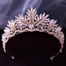 Damon 花朵串珠點綴自助婚紗頭冠 RTY013, 1個, 金白色