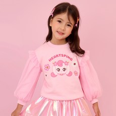 PremierFam 兒童款 奇妙萌可 愛心萌可 愛心紗質泡泡袖刷毛大學T