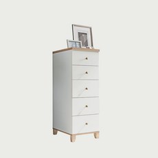 미호 미니 서랍장 방문설치, 화이트 + 오크, 5단