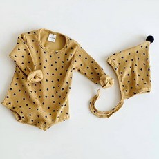 JOYMULTI MK 毛球圓點羅紋長袖包屁衣軟帽組