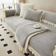 G&Y 柔軟法蘭絨天鵝絨荷葉邊素色沙發墊