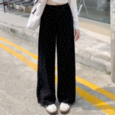 PEONIST 女款直筒花朵圓點印花寬褲