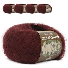 YEONIL 絲綢馬海毛編織線 5入, 9 紅豆色, 5個