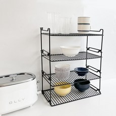 다용도 블록 철제주방선반 3p + 바닥판 세트, 블랙, 1세트