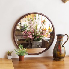 原木圓形壁鏡, 棕色