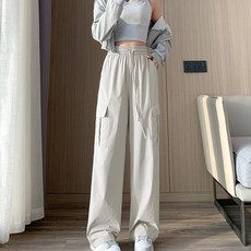 Elsso 女款口袋涼感冰絲寬鬆工裝褲