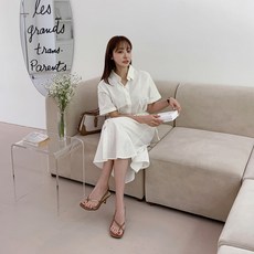 린다샵 케스락 브이넥 카라 소매 롤업 셔츠 린넨 통기성 원피스 cpops8945k34