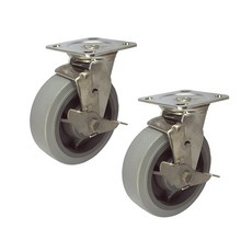 MASTER. S 不鏽鋼重型腳輪 DS 3340 MRP-BK 6 不鏽鋼 灰色 橡膠 軸套 灰色 平板式 BK 15.24cm, 2個