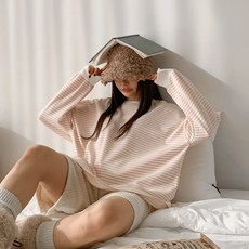 琳達商店 女款 朱時皓 基本款條紋寬鬆大學T cpt16149k4c