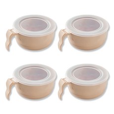 Attihome All The Plate 附蓋麥片碗 4入組 米色, 4個, 米色(碗)+透明(蓋子)