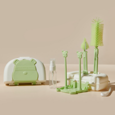릴리픽 주방 곰 젖병 식기 건조대 세트 FREE, 그린, 젖병거치스틱 2p + 실리콘젖병솔 2p + 스텐빨대세척솔 + 세제소분통 + 보관함