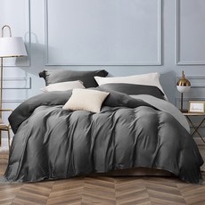 J-bedtime 床寢時光 石墨烯純色水洗棉兩用被床包4件組，台灣製，Queen Size，深灰色, 兩用被套 + 床包 + 枕套 2個