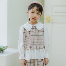 Lala Amang 女童款假兩件式荷葉領格紋襯衫