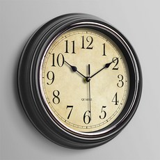 올셀 復古古典現代感性室內裝飾用壁掛時鐘 type 1, 黑色 + 銀色圓形
