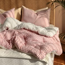 HELLOSLEEP 牛奶格紋超細纖維鋪棉被套組