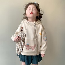 Starbean 女童款狗狗口袋拉鍊連帽大學T