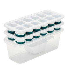 livingovoje 扭轉雙層製冰盒 12格 2入 + 儲冰盒 + 冰勺 套組, 白色, 1套