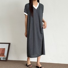 봉봉스토리 네츠 배색 단가라 임산부 원피스
