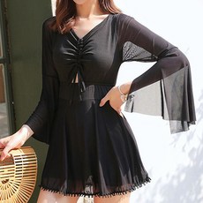 Midnight Coco 女款 Lorin 抓皺海灘連身裙 B235WF02358, 黑色