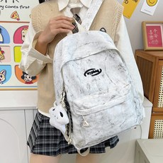 SORIDAL 女用 Disher 輕量布料學生休閒後揹包 + 鑰匙圈組, 白色