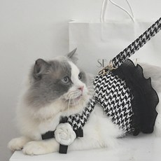 Coco studio 狗狗千鳥格胸背帶, 黑色, 1個