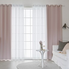 CARREDECO Dimanche 遮光窗簾 2入 + Coco格紋蕾絲窗簾 2入 套組, 嬰兒粉