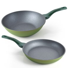 maruo Shine IH感應單柄大理石塗層鍋具組 2入組, 綠色, 煎鍋28cm+宮廷鍋28cm