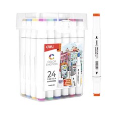델리 트윈 터치 마카펜 24종 + 손잡이 보관케이스 세트, 1세트, 24색