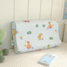 60s貢緞棉可拆洗天然兒童乳膠枕-中童款-滑板恐龍, 滑板恐龍 藍色