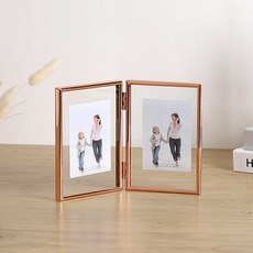 히키스 가족 추억 메탈 프레임 포토 테이블 접이식 웨딩 사진액자, 양면 로즈골드, 1개