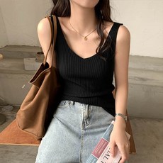 앤드스타일 여성용 골지 슬림핏 브이넥 니트 나시 262287