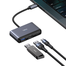 햅시 60W PD 충전 5포트 C타입 USB3.0 미니 멀티 허브 YMH5ATOM, 스페이스그레이, 1개