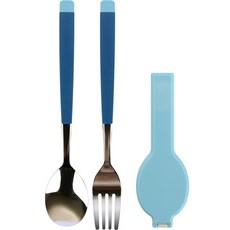 簡約便當餐具組, 藍色, 湯匙 + 叉子 + 收納盒, 1個