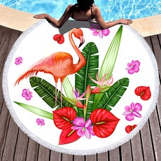 PDS Living 紅鶴插畫圓形沙灘巾 150cm 大型, 01, 1個