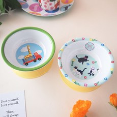 印花防傾倒兒童碗 2入, 1組, 貓咪款+長頸鹿款