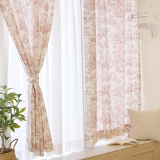 FORHOME 手工布拉格杜瓦印花亞麻掛鉤式窗簾, 混合色