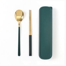 Dometopia DOTO 黃金餐桌便攜式餐具組, 1套, 綠色, 湯匙 + 筷子 + 收納盒