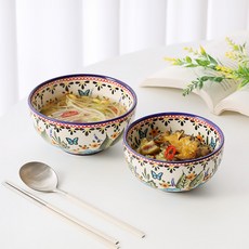 MAISON OBJET Bunzlau 波蘭風格空氣碗套裝, 飯碗+湯碗, 1組, 藍色花園