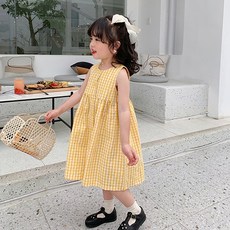 Contikids 女童款格紋口袋無袖背心連身裙