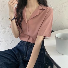 레몬소울 여성용 란비 반팔 카라 셔츠