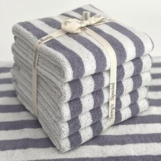 TERRY PALMER 條紋設計先染飯店毛巾 180g 30支 棉紗, 棉藍 + 白色, 5入, 1組