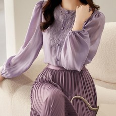 女款優雅刺繡雪紡長袖襯衫