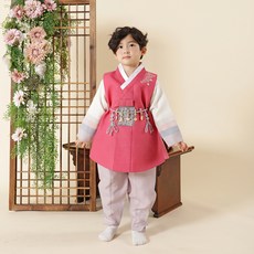 Agahanbok 男童用紅金柳韓服套裝