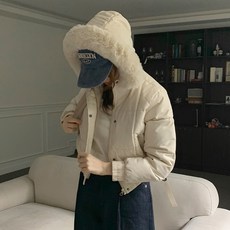 TANIZ 女款 Mohis 可拆卸毛絨連帽 鬆緊帶毛絨內裡 短版羽絨外套