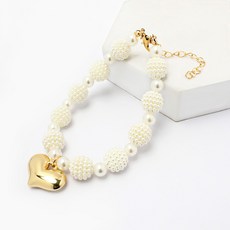 Wavy Days 寵物 Oria 愛心墜飾串珠項鍊, 1個, 金色