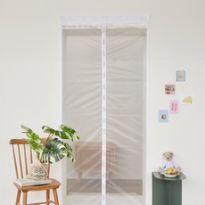 BEBEDECO Solid頂級雙磁鐵魔鬼氈一體成形玄關防蚊門簾全套組, 白色