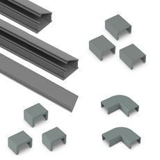 SeonBaro 新概念一體成型電線壓條 4號 1m 3入 + 封口蓋 4號 3入 + 彎角 4號 2入 + 連接蓋 4號 3入 套組, 灰色