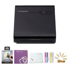 Canon 佳能 自拍方形照片打印機便攜5型套餐黑色+方形相冊米菲筆隨機出貨, SELPHY SQUARE QX10（打印機）、XS-20L（相紙）