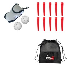 NAYASTYLE 高爾夫球袋 + 塑膠高爾夫長球釘 10入 + 球袋套組 GFYP-134-1+185-5pU, 混合顏色(球袋), 單一顏色(高爾夫球釘)