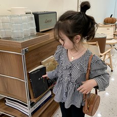 女童荷葉邊方格紋襯衫 CCW13GBL142